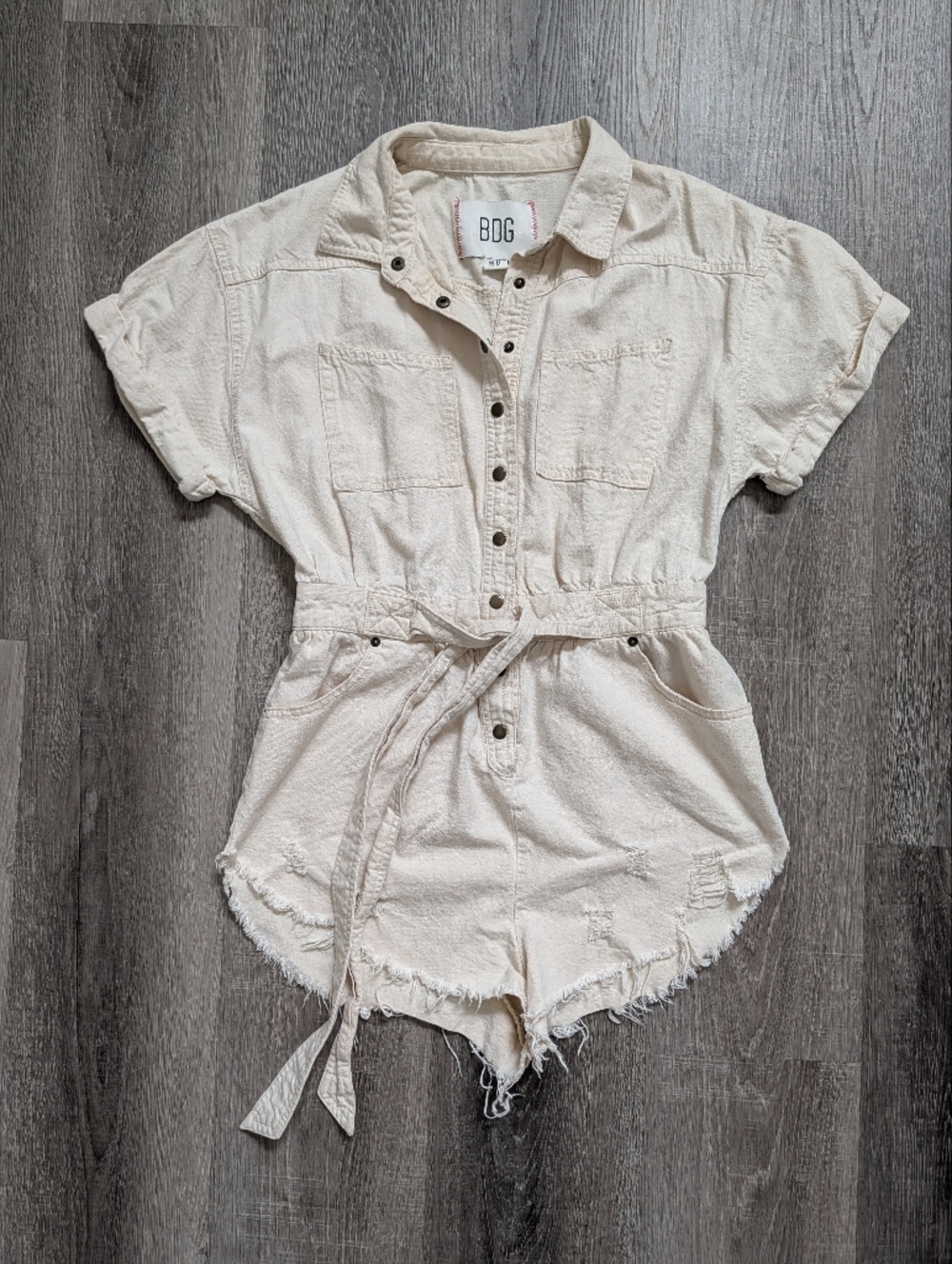 BDG Urban Outfitters Romper Womens Medium Cream Denim Short Sleeve Belted